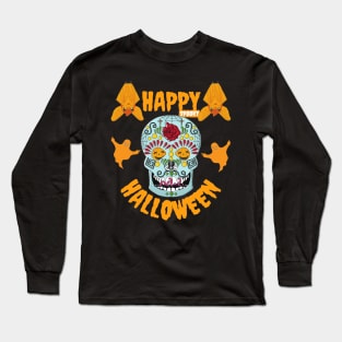 Happy Spooky Halloween Pumpkin Eyes Skeleton Bats & Ghosts Long Sleeve T-Shirt